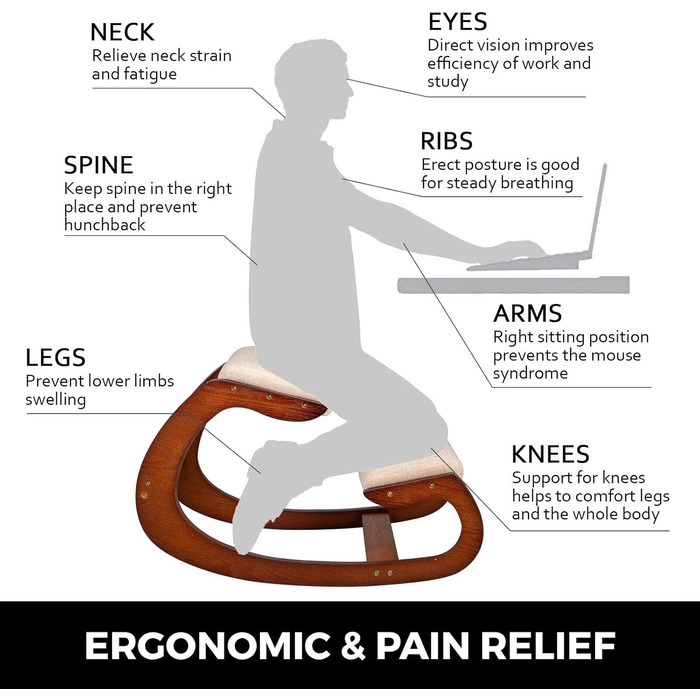 Ергономічне крісло для колін VEVOR, регульований стілець з гікорі з подушкою, зручний домашній стіл, ергономічне крісло/стілець для колін, що формує та знімає стрес, витримує 150 кг, коричневий