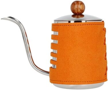 Розливний чайник Barista Space Pour-Over 550 мл, унікальний дизайн із синьою круглою ручкою та носиком у вигляді гусячої шиї, включаючи деревяну ручку кришки та отвір для термометра помаранчевий