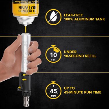 Комплект бутанового паяльника LEXIVON Акумуляторний газовий паяльник, самозапалювальне регульоване полум'я, 7 насадок, робоча темп