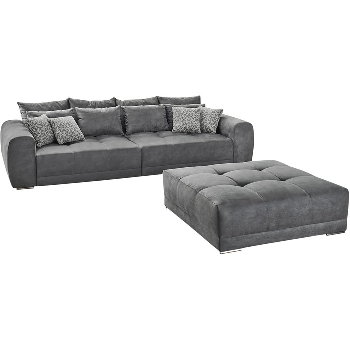 Великий диван XXL Ш306/Г134/В86 см, зручний диван-ліжко з високоякісною пружинною оббивкою, багато подушок, площа лежання 120 см x 240 см, приємний чохол з мікрофібри сірого кольору / 15114