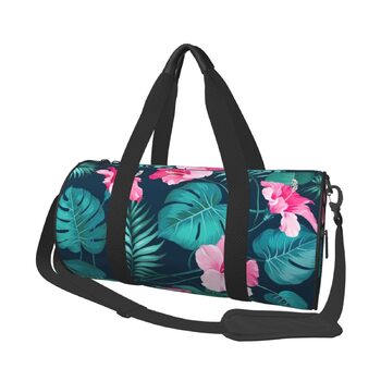 Гавайська дорожня сумка з рожевою квіткою, кругла форма, великий об'єм, легка та міцна, ідеальний подарунок для піших прогулянок, відпустки, ділових поїздок та іншого, Гавайська рожева квітка, універсальний розмір