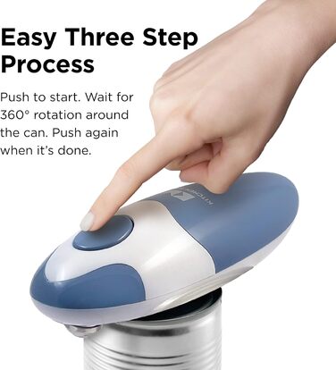 Електричний консервний нож Kitchen Mama V2 - Покращене лезо відкриває будь-яку форму банки, консервний ніж без гострих країв, гігієнічний, компактний та акумуляторний - Blue Grey