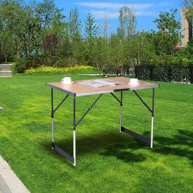 Туристичний стіл, алюмінієвий розкладний стіл, регульована висота, 100x60x73-94 см, розкладний стіл для пікніка, стільниця з МДФ, дуб, 100 x 60 см