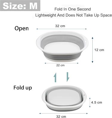 Складана чаша для миття посуду, 5 л, портативний умивальник, силіконовий пластиковий кошик, багатофункціональний туристичний умивальник, кемпінгова раковина, компактна складна ванна (сіра) 5 л Сірий