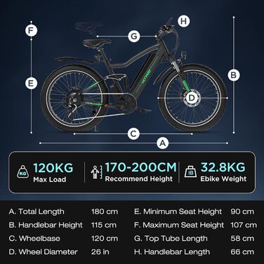 Електричний велосипед HITWAY E-Bike для дорослих 26 дюймів 4.0 Fat Tire, гірський електричний велосипед 48V 15Ah, Pedelec, 7 швидкостей, до 70-150 км, зарядний пристрій акумулятор 48V 15Ah, чорний