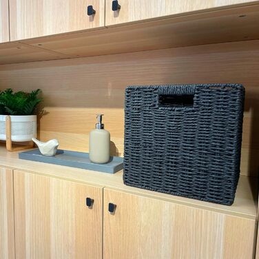 Кошик для зберігання, складний кошик, плетений з паперу водяного гіацинта, полиця-кошик Kallax куб 28 см, декоративний плетений кошик ручної роботи для ванної кімнати, вітальні, спальні, 28x28x28 см, чорний