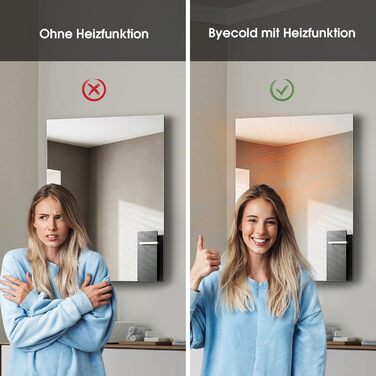 Інфрачервоний обігрівач дзеркала byecold 580 Вт настінний зі світлодіодним підсвічуванням (100x60 см), електричний інфрачервоний обігрівач дзеркала, електричний обігрівач дзеркала для ванної кімнати, дзеркало у ванній кімнаті з захистом від запотівання та