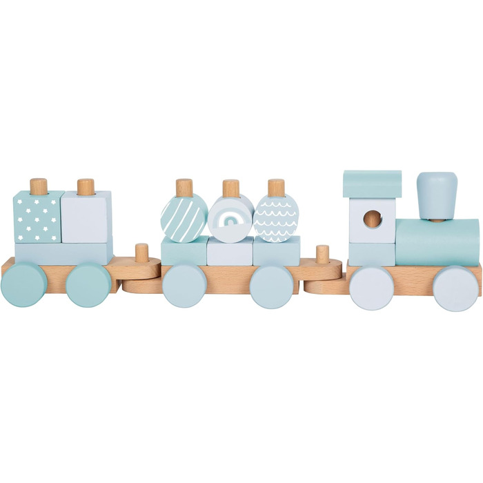 Дерев'яний потяг Маленькі ніжки синього кольору, складаний іграшковий набір з 14 елементів, міцний дерев'яний потяг для декору, для дітей від 12 місяців, 12695