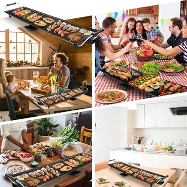 Електрична плита гриль 1800 Вт, електрогриль з антипригарним покриттям, 90 х 23 см, настільний гриль 5 рівнів з регулюванням температури, в т.ч. 6 невеликих дерев'яних скребків і 2 антипригарних кільця, барбекю та вечірки, 4LIFE