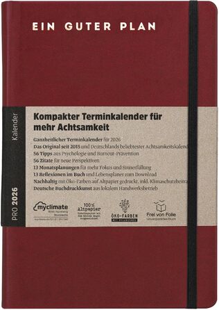 Компактний планер для більшої усвідомленості у повсякденному хаосі Застарілий планер зі штучною шкіряною обкладинкою, гумкою та кишенею-жабкою (бордовий 2026), 2026