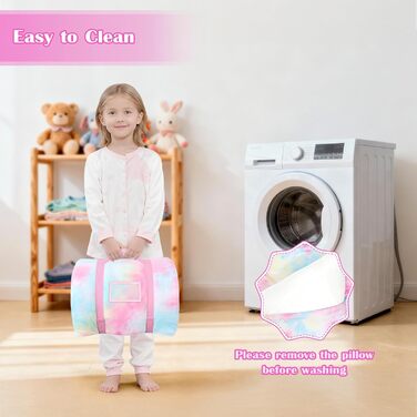 Дитячий спальний мішок зі знімною подушкою, теплий та пухнастий дизайн у формі слона, подвійна блискавка для дівчаток та хлопчиків, складний великий спальний мішок-ковдра для кемпінгу в приміщенні та на свіжому повітрі, єдиноріг 170x70 см