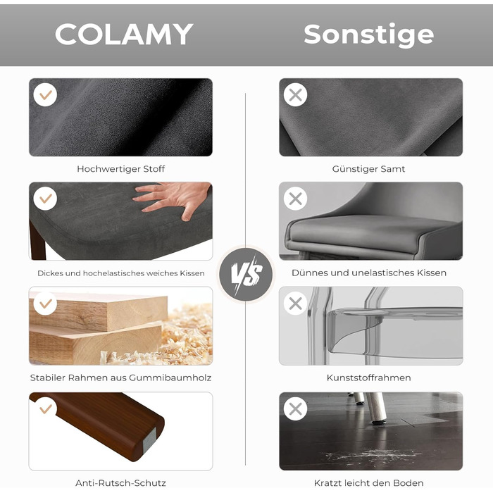 Обідні стільці COLAMY з шерпа в сучасному дизайні середини століття, комплект з 2 шт., кухонні стільці з букле у вінтажному сільському стилі з відкритою вигнутою спинкою для їдальні, ресторану, сірі, комплект з 2 шт.