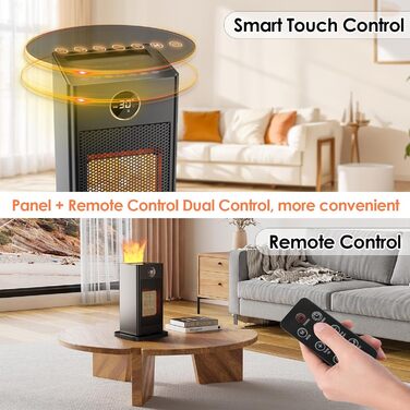 Керамічний вентилятор-обігрівач LIFERUN, енергозберігаючий із зволожувачем повітря, світлодіодне підсвічування полум&39я, тиха робота, швидкий нагрів за 2 секунди, коливання 90, з пультом дистанційного керування та таймером, електричний обігрівач для спал