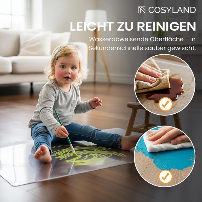 Килимок для офісних стільців COSYLAND, різні розміри - нековзний захисний килимок для стільців, молочно-білий Прозорий захисний килимок для підлоги (90x120 см)