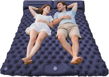 Килимок для кемпінгу, надувний матрац з подушкою, надувний килимок для сну, 180 x 120 x 5 см, ідеально підходить для піших прогулянок, подорожей на природі, кемпінгу на автомобілі, трекінгу та пригод у дикій природі, темно-синій