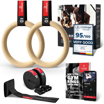 Гімнастичні кільця BeMaxx Дерев'яні гімнастичні кільця дверні якорі та тренувальна електронна книга Олімпійська гімнастика Дерев'я