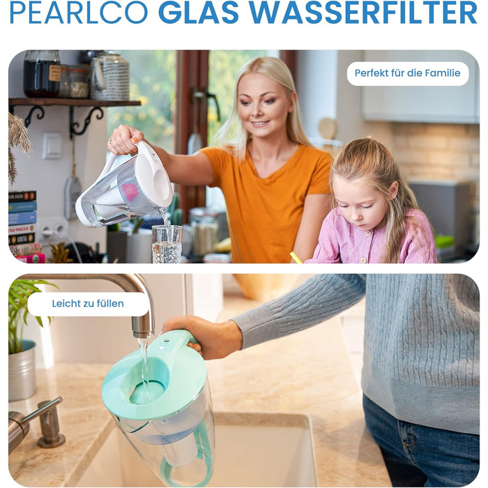 Фільтр для води GLASS PearlCo (чорний) з 1 класичним фільтруючим картриджем Protect (для жорсткої води) - Виготовлено в ЄС Чорний картридж жорсткої води