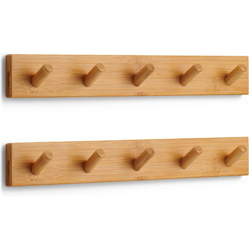 Гачки для одягу дерев'яні (2 шт.) - вішалка дерев'яна з 5 гачками - 43 см - гачки для одягу настінні - настінна вішалка для передп