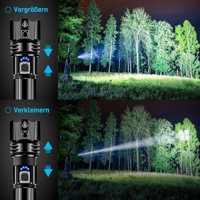 Світлодіодний ліхтарик Glarylight, який перезаряджається, 500 000 люменів, надзвичайно яскравий світлодіодний ліхтарик XHP70.2 із 5 режимами, можливістю масштабування та водонепроникністю IPX7, потужні ліхтарики для кемпінгу, походів, надзвичайних ситуаці