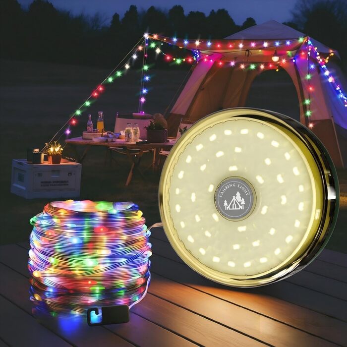 М кемпінгові гірлянди, висувні кемпінгові гірлянди, 4000 мАг та 13 режимів освітлення, портативні акумуляторні світлодіодні гірлянди 4-в-1, портативне освітлення для кемпінгу на відкритому повітрі, 10