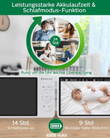 Дюймовий радіоняня Sebikam з 2 камерами, екран HD 720P, відеоняня, батарея 4000 мАг, відеоняня PTZ 355, режим VOX, нічне бачення,