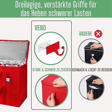 Сумка для покупок VENO 29 літрів, багаторазова складна сумка-холодильник, кошик для покупок, великий кошик для пікніка, міцна ізольована сумка, сумка для ланчу, вертикальна термосумка (червона, 2 шт.) Червона, 2 шт.