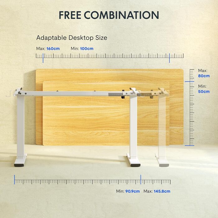 Каркас столу FlexiSpot з регулюванням висоти з 2 гачками, функцією пам&39яті висоти та світлодіодним індикатором висоти, ніжки столу з електричним регулюванням висоти (білий) EN1 білий