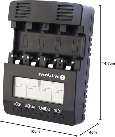 Зарядний пристрій everActive для 4 батарейок типу AAA, професійний та швидкий, РК-дисплей, тест ємності, тест внутрішнього опору, модель NC-3000