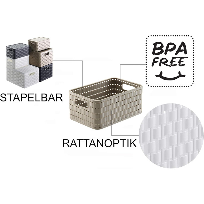 Коробка для зберігання Rotho Country 4 л під ротанг, пластик (PP) без вмісту BPA, капучино, A6/4 л (23,7 x 15,8 x 10,8 см), бежевий