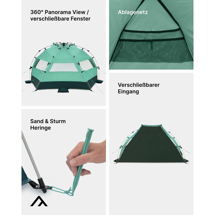 Великий пляжний навіс із захистом від ультрафіолету (UV80) для 3 осіб, включаючи піщані кілочки та сумку для переміщення. Захист від сонця для сімей, дітей, немовлят або собак - Bahamamint