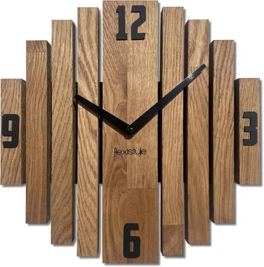 Настінний годинник FLEXISTYLE Symmetry, сучасний дизайн під дуб, безшумний механізм, для вітальні та ванної кімнати (Дуб, 30 см)