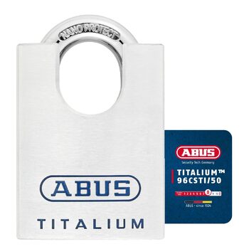 Замок навісний ABUS Titalium 96CSTI/50 корпус із міцного спеціального алюмінію, з вбудованим захистом дужки, рівень безпеки ABUS 8, сріблястий, універсальний розмір