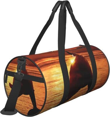 Спортивна сумка для подорожей, Захід сонця, з красивим малюнком дельфіна, дорожня сумка на ніч, чорна, універсальний розмір