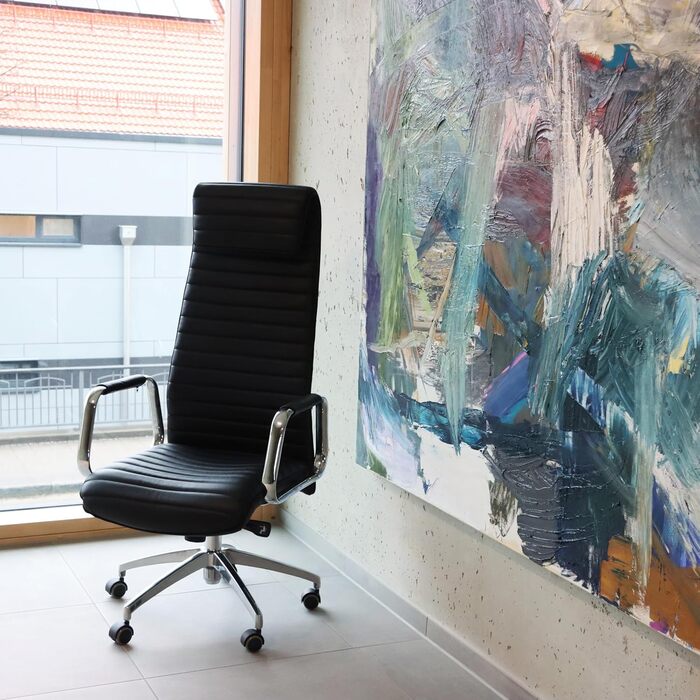 Крісло керівника ASPERA 20 Шкіряне офісне крісло Nappa чорного/хромованого кольору з високою спинкою/підголівником чорного кольору, 600900