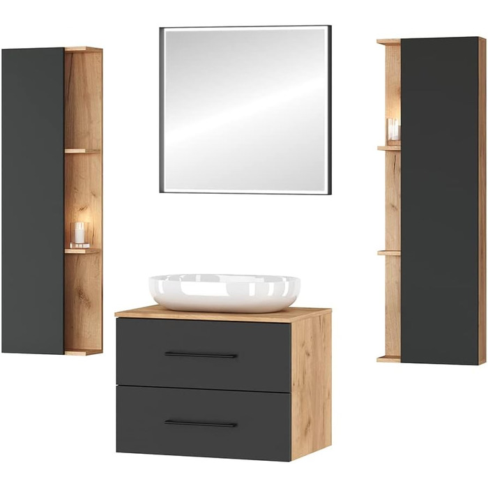 Комплект меблів для ванної кімнати Planetmbel туалетний столик LUX 70 см золотий дуб/антрацит БЕЗ умивальника з тумбою 2 шт. золот