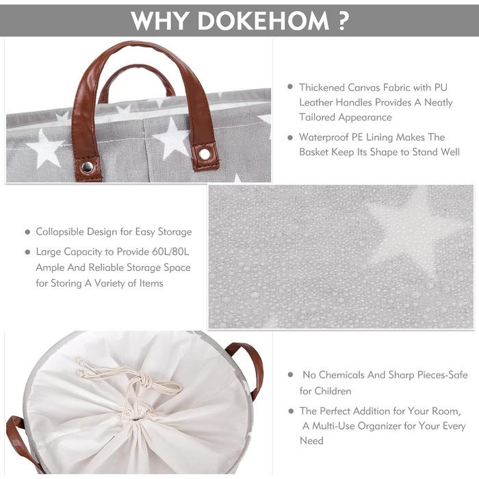 Дюймові потовщені складні круглі кошики для зберігання білизни, бавовняні (Grey Star, L) одноразові Grey Star 20'/L, 20-