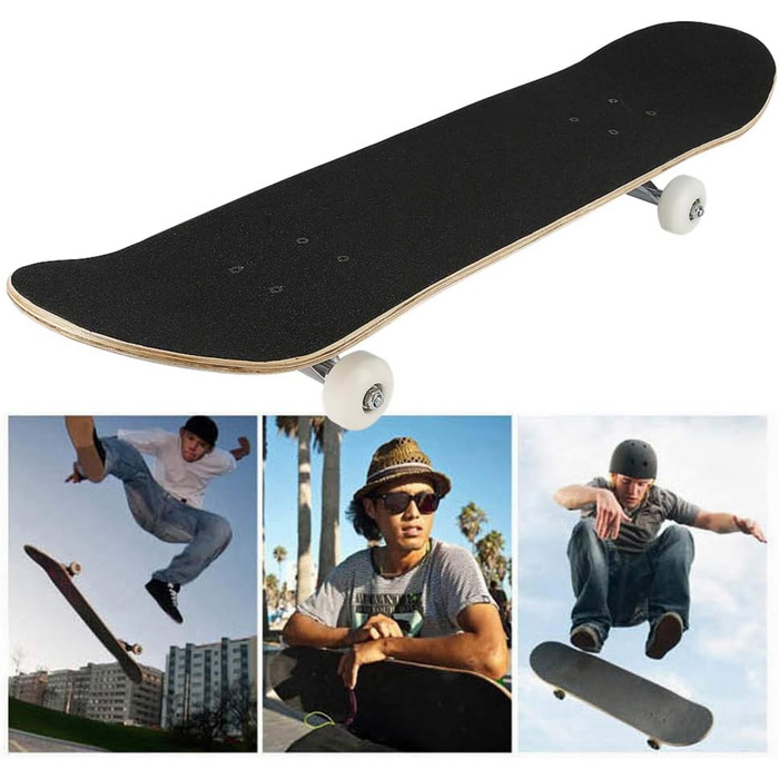 Круїзерний скейтборд з Double Kick - повний комплект для дітей, підлітків та дорослих, 7-шарова увігнута дека з канадського клена, 79 x 19.5 x 9.5 см, візерунок черепа