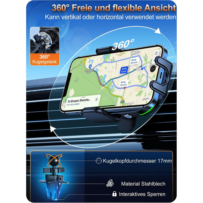 Автомобільний тримач мобільного телефону Auckly 15 Вт з функцією зарядки, автоматичне затискання на 270, автомобільний бездротовий