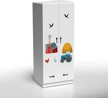 Дитяча шафа для одягу з 2 дверцятами та фермерським мотивом - Міцні та яскраві меблі для дитячої кімнати 60X75X190 см PL 699