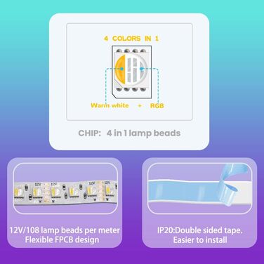 Світлодіодна стрічка RGBW 4 в 1 світлодіодна стрічка 5050SMD RGBWW RGBтеплий білий, 300 світлодіодів Світлодіодна стрічка Стрічка Освітлення Декоративні світильники, 60 світлодіодів/м світлодіодні стрічки (12 В 108 світлодіодів / м, Rgb теплий білий), 24V