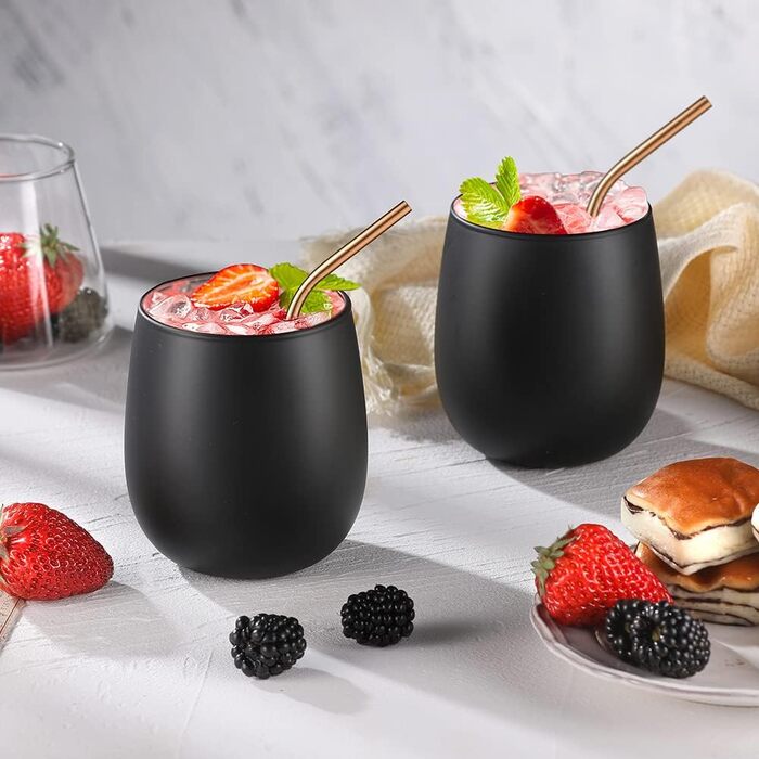 Мл Келихи для джину Чорні матові склянки для пиття Набір з 2 склянок для води з рожевим золотом Миготлива внутрішня стінка, бороси
