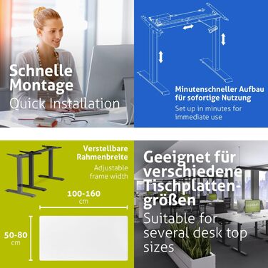 Чорний - Ергономічна рама для столу з функцією сидячи/стоячи, безступінчасте електричне регулювання висоти 71-121 см, 3 слоти пам&39яті, порт заряджання USB, нагадування про активність, плавний старт/зупинка, 121B