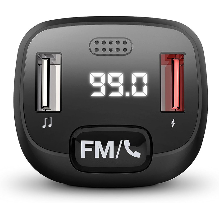 Автомобільний FM-передавач для автомобіля (Bluetooth, microSD, USB, MP3, голосовий асистент, гучний зв'язок), чорний