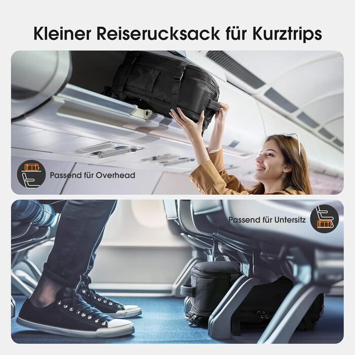 Рюкзак для ручної поклажі Ryanair, 40x20x25 см, 12 кишень, салонна поклажа з окремим відділенням для взуття, для жінок та чоловіків, 20 л, чорний.