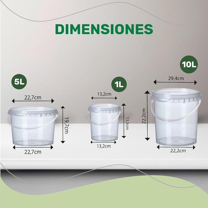 Пластикові відра Growmania, 1 літр, прозорі, з ручкою, герметична ємність, підходить для їжі, рідин та фарби, 100 шт.