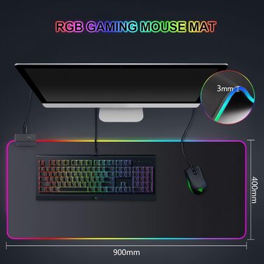Ігровий килимок для миші RGB 900x400 мм XXL Extra Large з 14 режимами освітлення 7 світлодіодними кольорами Водонепроникний протик