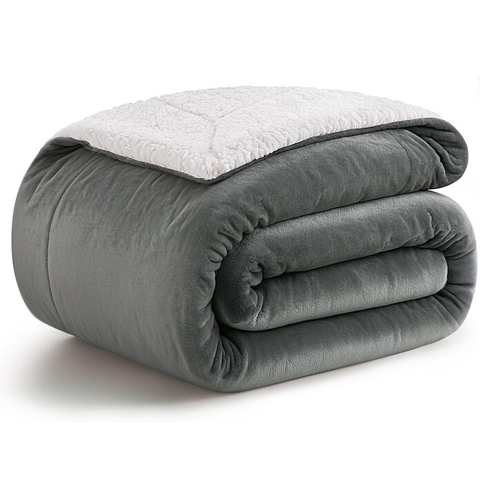 Плюшева ковдра KANKAEU 160x200 см, 550 г/м, надзвичайно м&39яка та товста ковдра, двостороння фланель та шерпа, плед для дивана, ліжка, кушетки, зима, можна прати в пральній машині, подарунковий сірий колір 160x200 см