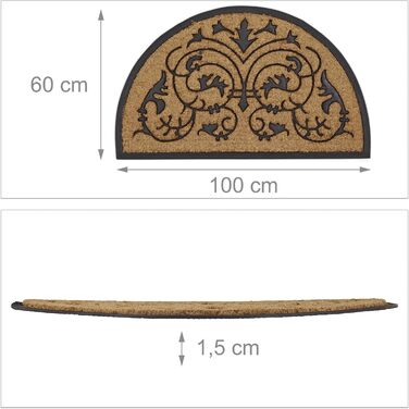 Килимок для дверей Relaxdays з кокосового волокна напівкруглий 100 x 60 см, кокосовий килимок з нековзною гумовою основою, килимок з кокосового волокна як килимок для збору бруду та очищення, килимок для дверей для використання всередині та зовні приміщен