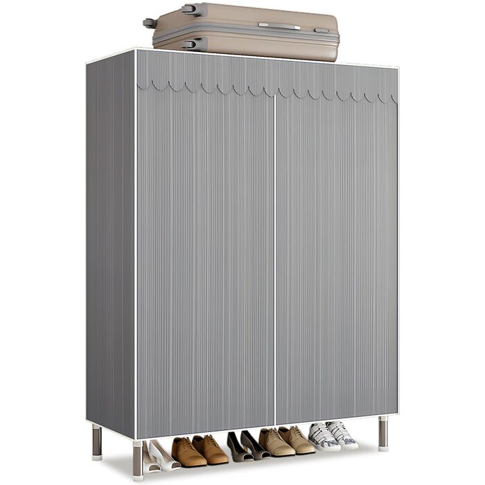 Тканинна шафа, міцна, тканинна розкладна шафа для спальні з рейкою для одягу та полицями, гардеробна шафа з вішалкою для одягу, 84x46x173 см, сіра смужка.