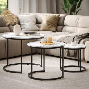 Набір журнальних столиків Vicco Montreal, білий/чорний, 55 x 55 см, 3 предмети, білий/чорний, комплект з 3 предметів